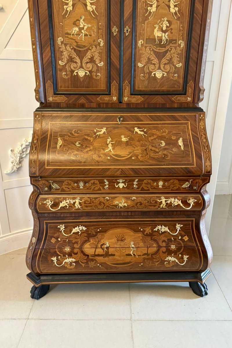 Outstanding Quality Antique Italian Marquetry Inlaid Burr Walnut Bureau Bookcase - Image 7